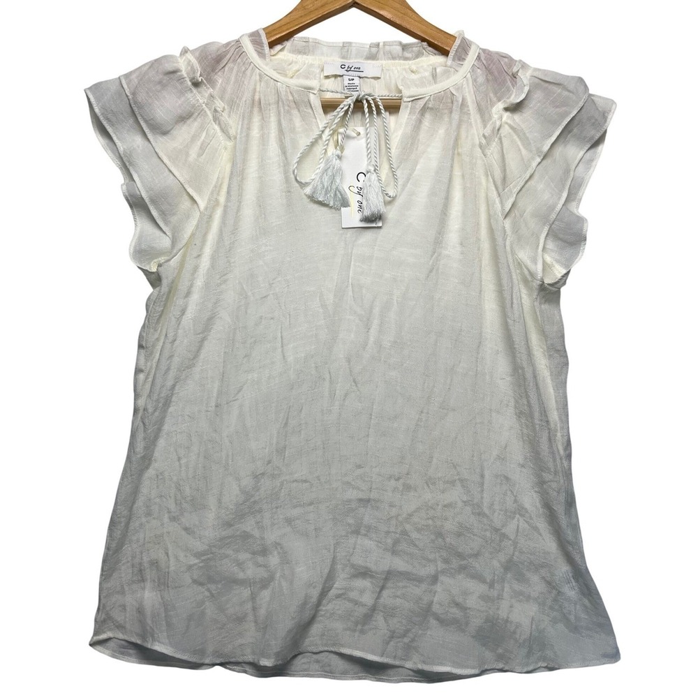 C by ONE Boho Ruffle Sleeve Neck Tie Blouse Top Cream NWT Cottagecore Women S/P
